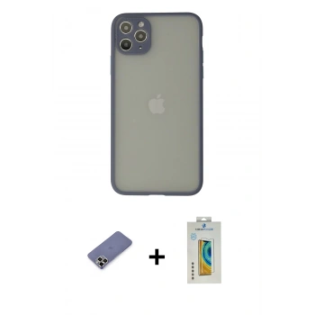MARSİLYAN™- iPhone 12 Pro Max Kılıf Ahenk Çizgi Serisi - Siyah Polymer Nano Ekran Koruyucu + Metal Kamera Lens Koruma Cam - GD
