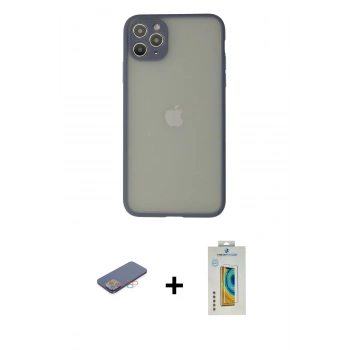 MARSİLYAN™- iPhone 12 Pro Max Kılıf Ahenk Çizgi Serisi - Siyah Polymer Nano Ekran Koruyucu + Renkli Kamera Lens Koruma Cam - PE