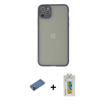 MARSİLYAN™- iPhone 12 Pro Max Kılıf Ahenk Çizgi Serisi - Siyah Polymer Nano Ekran Koruyucu + Shine Kamera Lens Koruma Cam - GD