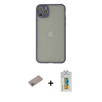 MARSİLYAN™- iPhone 12 Pro Max Kılıf Ahenk Çizgi Serisi - Siyah Polymer Nano Ekran Koruyucu + Shine Kamera Lens Koruma Cam - SABE