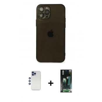 MARSİLYAN™- iPhone 12 Pro Max Kılıf Ahenk Doku - Şeffaf 360 Full Body Arka Koruyucu + Shine Kamera Lens - LT