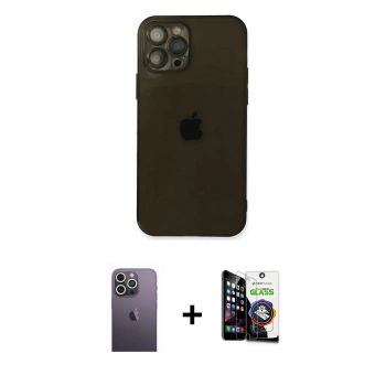 MARSİLYAN™- iPhone 12 Pro Max Kılıf Ahenk Doku - Şeffaf Temperli Cam Ekran Koruyucu + Neon Fosforlu Kamera Lens - BZ