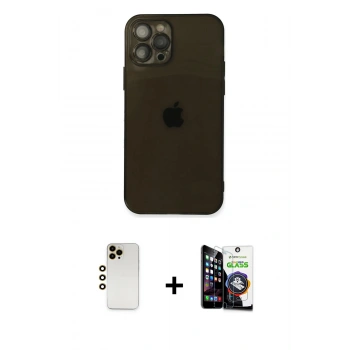 MARSİLYAN™- iPhone 12 Pro Max Kılıf Ahenk Doku - Şeffaf Temperli Cam Ekran Koruyucu + Shine Kamera Lens - GD