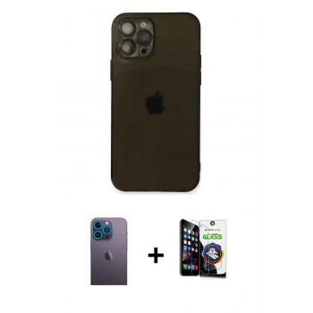 MARSİLYAN™- iPhone 12 Pro Max Kılıf Ahenk Doku - Şeffaf Temperli Cam Ekran Koruyucu + Neon Fosforlu Kamera Lens - MI