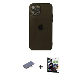 MARSİLYAN™- iPhone 12 Pro Max Kılıf Ahenk Doku - Şeffaf Temperli Cam Ekran Koruyucu + Renkli Kamera Lens Koruma Cam - MI