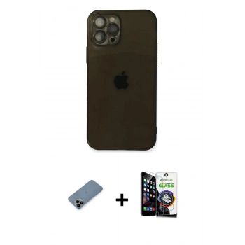 MARSİLYAN™- iPhone 12 Pro Max Kılıf Ahenk Doku - Şeffaf Temperli Cam Ekran Koruyucu + Shine Kamera Lens Koruma Cam - SH