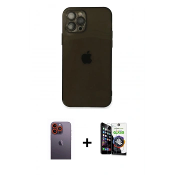 MARSİLYAN™- iPhone 12 Pro Max Kılıf Ahenk Doku - Şeffaf Temperli Cam Ekran Koruyucu + Neon Fosforlu Kamera Lens - TU