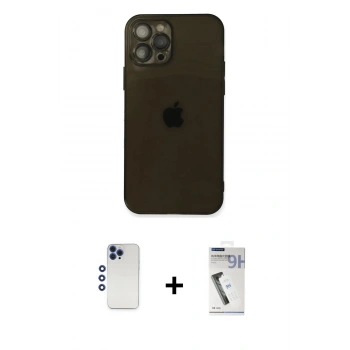 MARSİLYAN™- iPhone 12 Pro Max Kılıf Ahenk Doku - Şeffaf Uv Polymer Nano Ekran Koruyucu + Shine Kamera Lens - LT