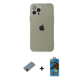 MARSİLYAN™- iPhone 12 Pro Max Kılıf Ahenk Doku - Siyah 18D Cam Ekran Koruyucu + Metal Kamera Lens Koruma Cam - KI