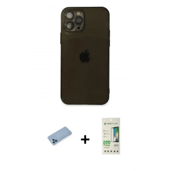MARSİLYAN™- iPhone 12 Pro Max Kılıf Ahenk Doku - Siyah 20D Premium Cam Ekran Koruyucu + Shine Kamera Lens Koruma Cam - MI