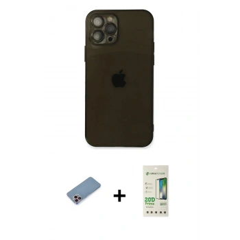 MARSİLYAN™- iPhone 12 Pro Max Kılıf Ahenk Doku - Siyah 20D Premium Cam Ekran Koruyucu + Shine Kamera Lens Koruma Cam - PE