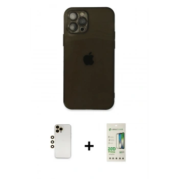 MARSİLYAN™- iPhone 12 Pro Max Kılıf Ahenk Doku - Siyah 20D Premium Cam Ekran Koruyucu + Shine Kamera Lens - GD