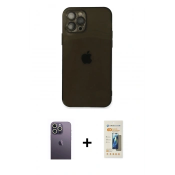 MARSİLYAN™- iPhone 12 Pro Max Kılıf Ahenk Doku - Siyah 6D Mat Seramik Hayalet Nano Ekran Koruyucu + Neon Fosforlu Kamera Lens - BZ