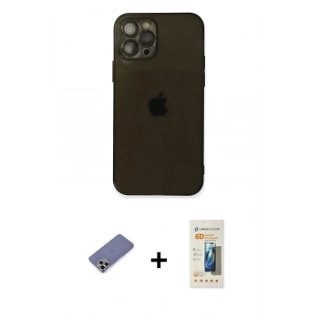MARSİLYAN™- iPhone 12 Pro Max Kılıf Ahenk Doku - Siyah 6D Mat Seramik Hayalet Nano Ekran Koruyucu + Metal Kamera Lens Koruma Cam - GD