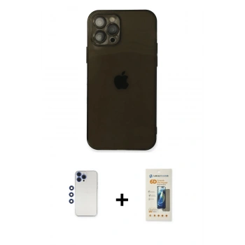 MARSİLYAN™- iPhone 12 Pro Max Kılıf Ahenk Doku - Siyah 6D Mat Seramik Hayalet Nano Ekran Koruyucu + Shine Kamera Lens - LT
