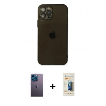 MARSİLYAN™- iPhone 12 Pro Max Kılıf Ahenk Doku - Siyah 6D Mat Seramik Hayalet Nano Ekran Koruyucu + Neon Fosforlu Kamera Lens - MI