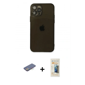 MARSİLYAN™- iPhone 12 Pro Max Kılıf Ahenk Doku - Siyah 6D Mat Seramik Hayalet Nano Ekran Koruyucu + Renkli Kamera Lens Koruma Cam - MI