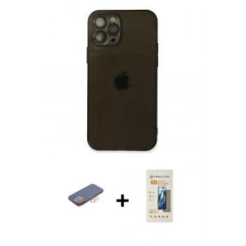 MARSİLYAN™- iPhone 12 Pro Max Kılıf Ahenk Doku - Siyah 6D Mat Seramik Hayalet Nano Ekran Koruyucu + Renkli Kamera Lens Koruma Cam - TU
