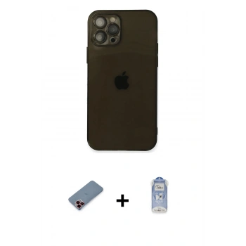 MARSİLYAN™- iPhone 12 Pro Max Kılıf Ahenk Doku - Siyah Joko Magic 5D Cam + Metal Kamera Lens Koruma Cam - KI