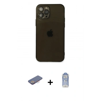 MARSİLYAN™- iPhone 12 Pro Max Kılıf Ahenk Doku - Siyah Joko Magic 5D Cam + Renkli Kamera Lens Koruma Cam - PE