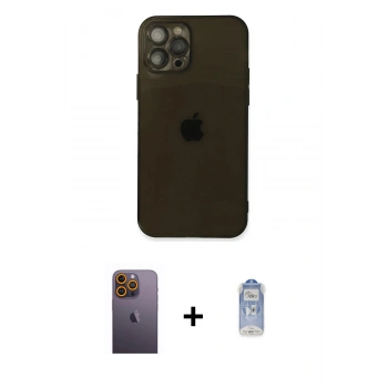 MARSİLYAN™- iPhone 12 Pro Max Kılıf Ahenk Doku - Siyah Joko Magic 5D Cam + Neon Fosforlu Kamera Lens - SI