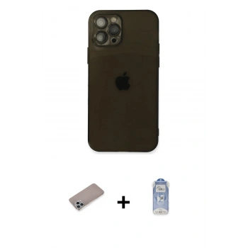 MARSİLYAN™- iPhone 12 Pro Max Kılıf Ahenk Doku - Siyah Joko Magic 5D Cam + Shine Kamera Lens Koruma Cam - SABE