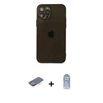 MARSİLYAN™- iPhone 12 Pro Max Kılıf Ahenk Doku - Siyah Joko Magic 5D Cam + Renkli Kamera Lens Koruma Cam - TU