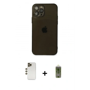 MARSİLYAN™- iPhone 12 Pro Max Kılıf Ahenk Doku - Siyah Joko Magic 5D Hayalet Cam + Shine Kamera Lens - GD