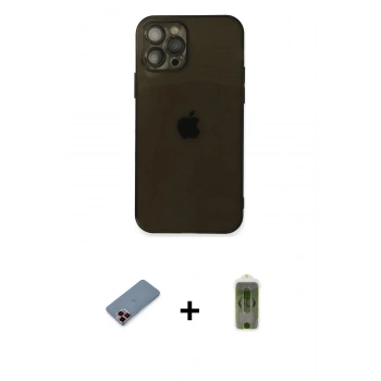 MARSİLYAN™- iPhone 12 Pro Max Kılıf Ahenk Doku - Siyah Joko Magic 5D Hayalet Cam + Metal Kamera Lens Koruma Cam - KI
