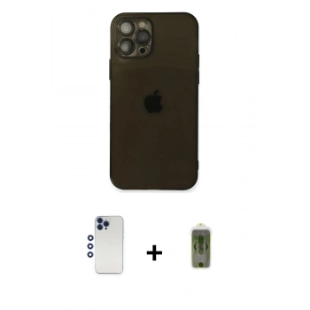 MARSİLYAN™- iPhone 12 Pro Max Kılıf Ahenk Doku - Siyah Joko Magic 5D Hayalet Cam + Shine Kamera Lens - LT