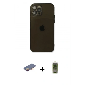 MARSİLYAN™- iPhone 12 Pro Max Kılıf Ahenk Doku - Siyah Joko Magic 5D Hayalet Cam + Renkli Kamera Lens Koruma Cam - TU