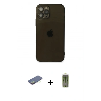 MARSİLYAN™- iPhone 12 Pro Max Kılıf Ahenk Doku - Siyah Joko Magic 5D Hayalet Cam + Renkli Kamera Lens Koruma Cam - YL