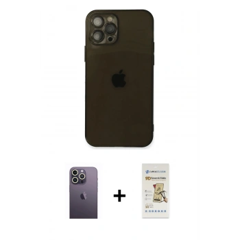 MARSİLYAN™- iPhone 12 Pro Max Kılıf Ahenk Doku - Siyah Mat Seramik Nano Ekran Koruyucu + Neon Fosforlu Kamera Lens - BZ