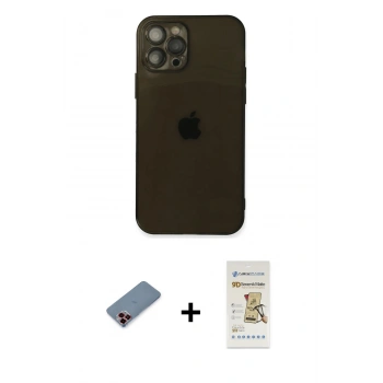 MARSİLYAN™- iPhone 12 Pro Max Kılıf Ahenk Doku - Siyah Mat Seramik Nano Ekran Koruyucu + Metal Kamera Lens Koruma Cam - KI