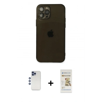 MARSİLYAN™- iPhone 12 Pro Max Kılıf Ahenk Doku - Siyah Mat Seramik Nano Ekran Koruyucu + Shine Kamera Lens - LT