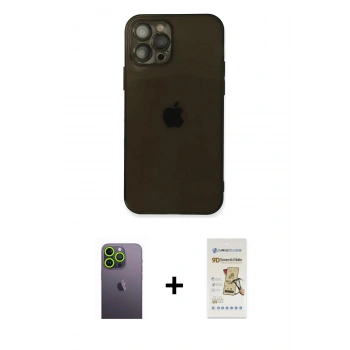 MARSİLYAN™- iPhone 12 Pro Max Kılıf Ahenk Doku - Siyah Mat Seramik Nano Ekran Koruyucu + Neon Fosforlu Kamera Lens - YL