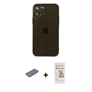 MARSİLYAN™- iPhone 12 Pro Max Kılıf Ahenk Doku - Siyah Mat Seramik Nano Ekran Koruyucu + Renkli Kamera Lens Koruma Cam - YL