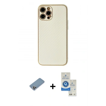MARSİLYAN™- iPhone 12 Pro Max Kılıf Ahenk Işık - Şeffaf Royal Nano Ekran Koruyucu + Shine Kamera Lens Koruma Cam - GI