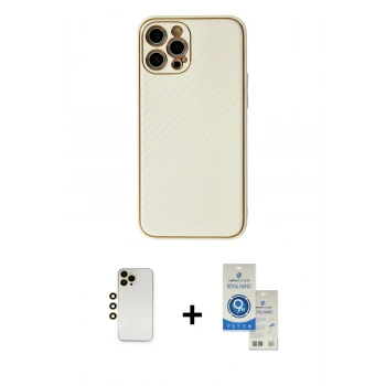 MARSİLYAN™- iPhone 12 Pro Max Kılıf Ahenk Işık - Şeffaf Royal Nano Ekran Koruyucu + Shine Kamera Lens - GD