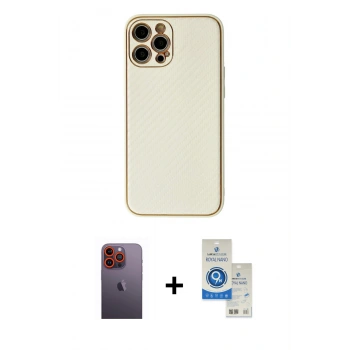 MARSİLYAN™- iPhone 12 Pro Max Kılıf Ahenk Işık - Şeffaf Royal Nano Ekran Koruyucu + Neon Fosforlu Kamera Lens - TU