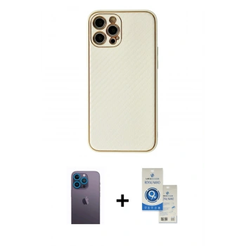 MARSİLYAN™- iPhone 12 Pro Max Kılıf Ahenk Işık - Şeffaf Royal Nano Ekran Koruyucu + Neon Fosforlu Kamera Lens - MI
