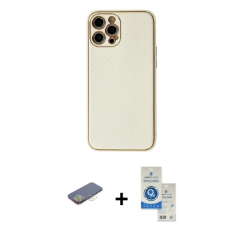 MARSİLYAN™- iPhone 12 Pro Max Kılıf Ahenk Işık - Şeffaf Royal Nano Ekran Koruyucu + Renkli Kamera Lens Koruma Cam - SI