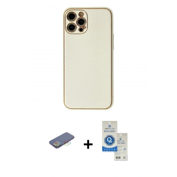 MARSİLYAN™- iPhone 12 Pro Max Kılıf Ahenk Işık - Şeffaf Royal Nano Ekran Koruyucu + Renkli Kamera Lens Koruma Cam - MI