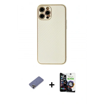 MARSİLYAN™- iPhone 12 Pro Max Kılıf Ahenk Işık - Şeffaf Temperli Cam Ekran Koruyucu + Metal Kamera Lens Koruma Cam - GD
