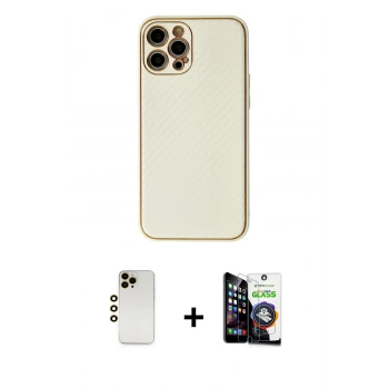 MARSİLYAN™- iPhone 12 Pro Max Kılıf Ahenk Işık - Şeffaf Temperli Cam Ekran Koruyucu + Shine Kamera Lens - GD