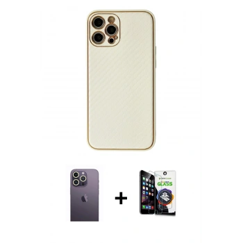MARSİLYAN™- iPhone 12 Pro Max Kılıf Ahenk Işık - Şeffaf Temperli Cam Ekran Koruyucu + Neon Fosforlu Kamera Lens - BZ