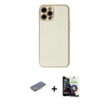 MARSİLYAN™- iPhone 12 Pro Max Kılıf Ahenk Işık - Şeffaf Temperli Cam Ekran Koruyucu + Renkli Kamera Lens Koruma Cam - SI