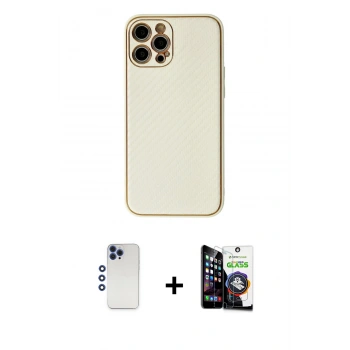 MARSİLYAN™- iPhone 12 Pro Max Kılıf Ahenk Işık - Şeffaf Temperli Cam Ekran Koruyucu + Shine Kamera Lens - LT