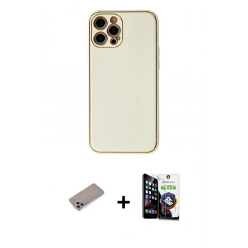 MARSİLYAN™- iPhone 12 Pro Max Kılıf Ahenk Işık - Şeffaf Temperli Cam Ekran Koruyucu + Shine Kamera Lens Koruma Cam - SABE