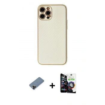 MARSİLYAN™- iPhone 12 Pro Max Kılıf Ahenk Işık - Şeffaf Temperli Cam Ekran Koruyucu + Shine Kamera Lens Koruma Cam - SH